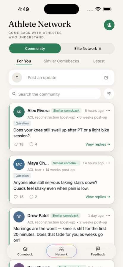 Athlete Network community feed
