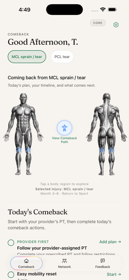 Recovery home with body diagram
